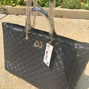 Gilda Paris Quilted Tote Bag with Gold Accents